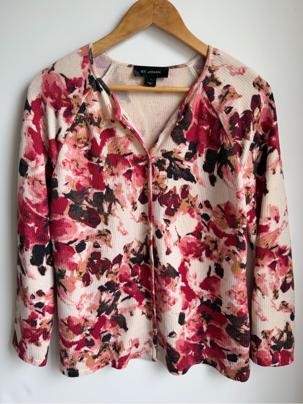 St John Floral Button Cardigan Sweater Womens Small Made in USA